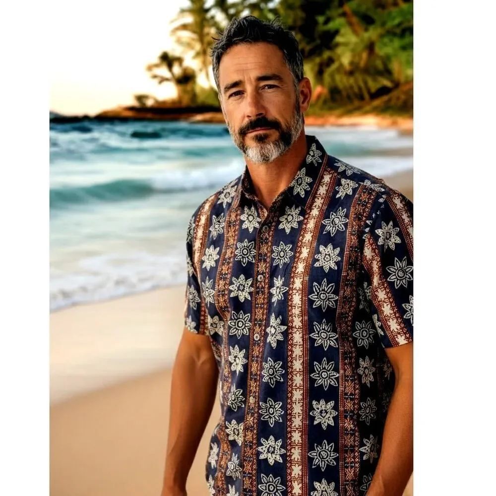 Pierre Cardin Men's Blue & Brown Floral Button Down Shirt - Size Large